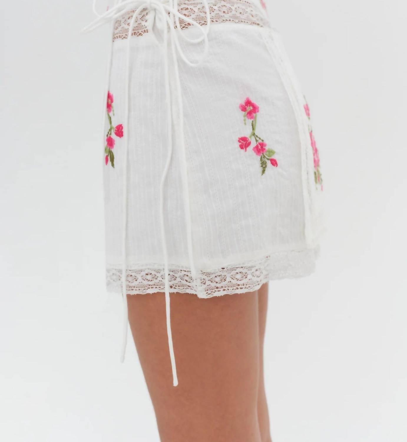 for Love & Lemons Jolene Embroidered Mini Skirt in white - women's skirt - detail view