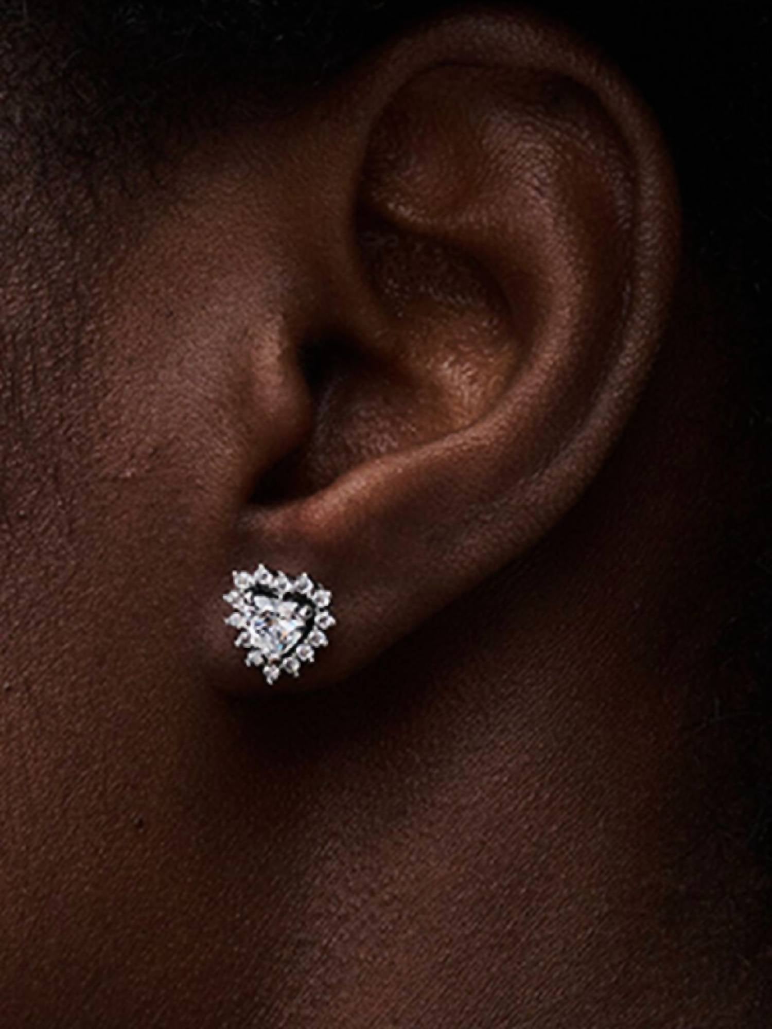Pandora Women's Sparkling Heart Halo Stud Earrings in silver - women's jewelry - detail view
