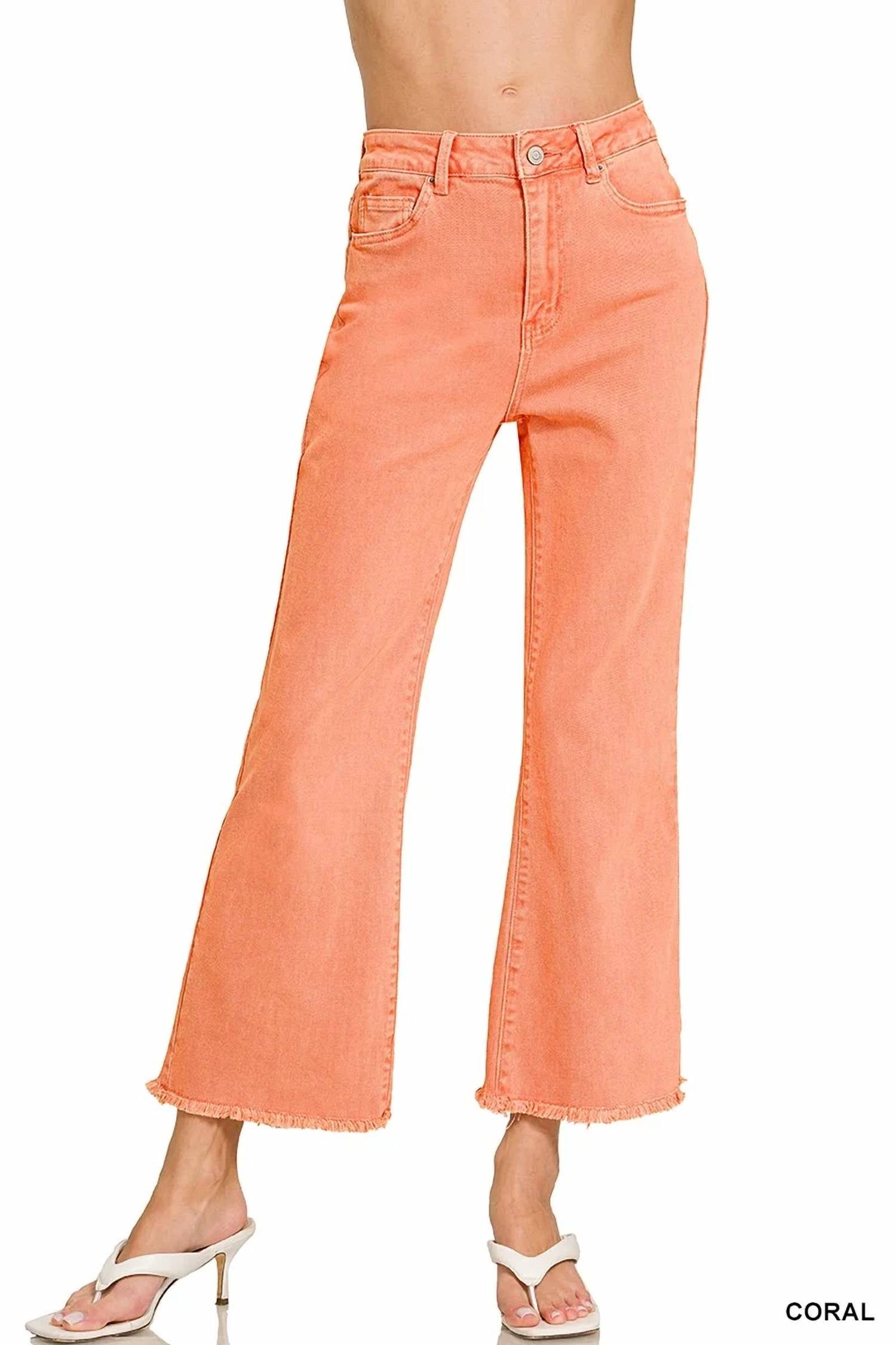 Zenana - Acid Washed High Waist Frayed Hem Bootcut Pants