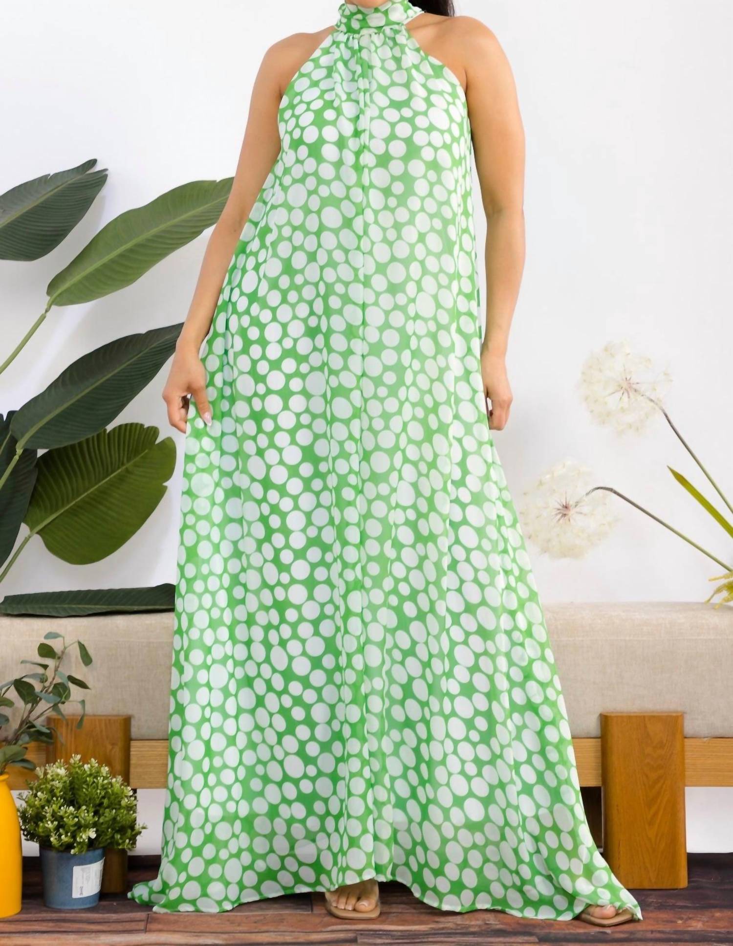 Karen Kane Halterneck Polka Dots Jumpsuit in green - women's pants - view 5