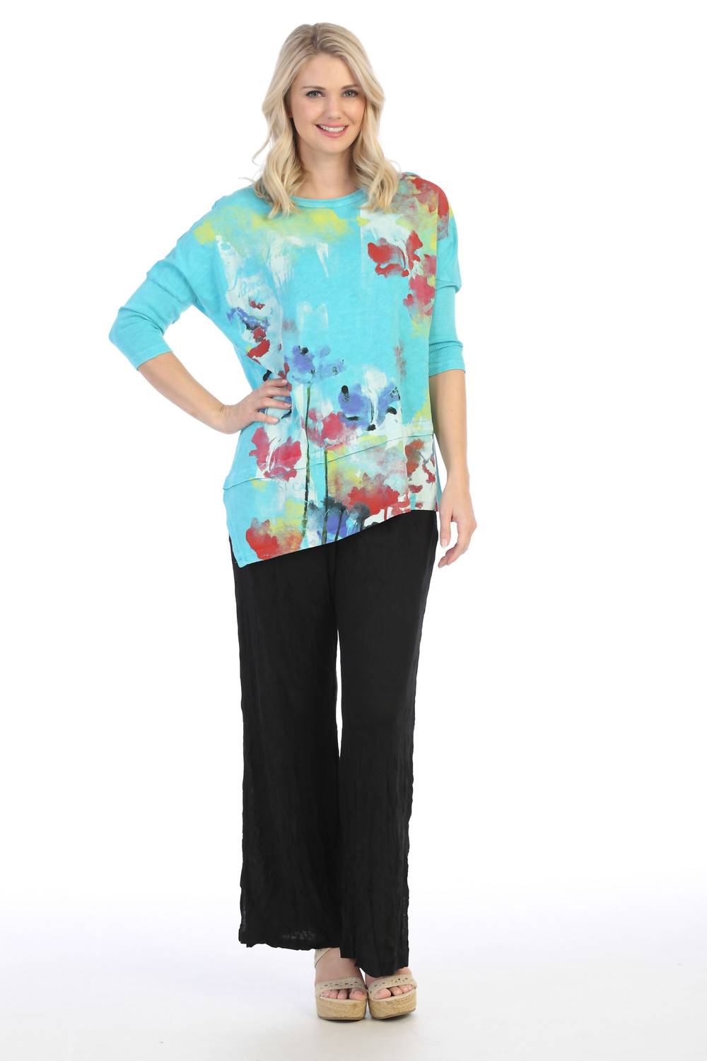 Jess & Jane - Water Color Mineral Washed Dolman Sleeve Cotton Top
