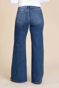 Risen - Mid Rise Front Patch Pockets Wide Jeans