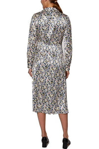 Laundry By Shelli Segal - Collared Long Sleeve Tie Waist Floral Print Satin Dress