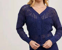 Bluivy - C02677-OPEN KNIT BUTTON DOWN V-NECK CARDIGAN