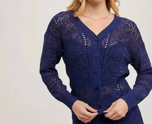 Bluivy - C02677-OPEN KNIT BUTTON DOWN V-NECK CARDIGAN