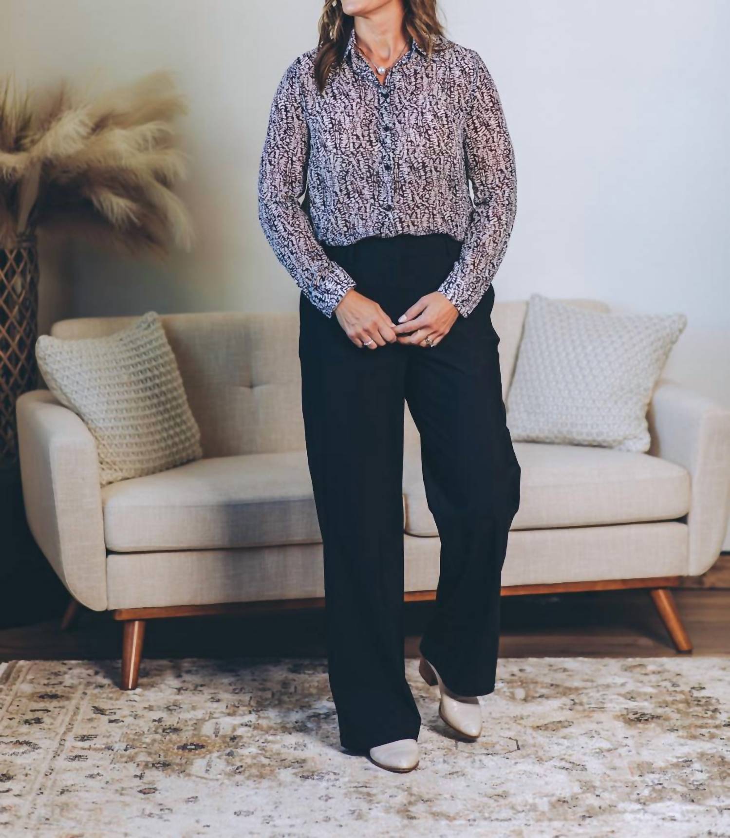 Doe And Rae - Printed Chiffon Button Down Top