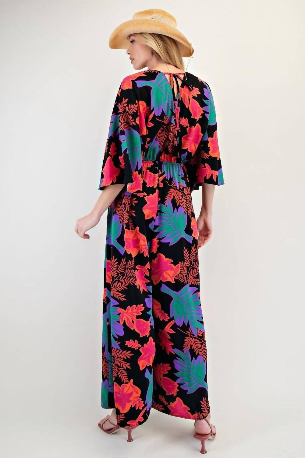 Easel - Half Sleeves V-neck Printed Romper