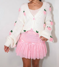 Main Strip Pretty Blossom Charm Knit Cardigan in white - women's cardigan - detail view