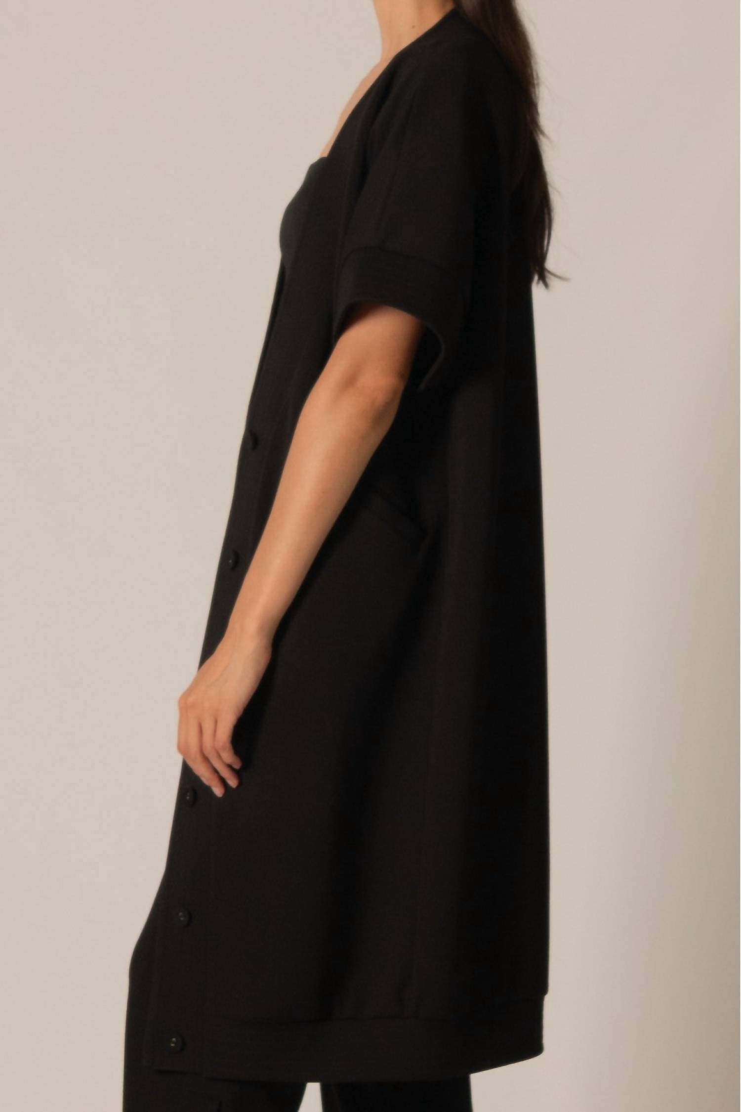 Before You Collection Sofia Modal Contrast Cardigan in black - women's cardigan - detail view