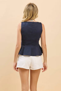 BABY PINK Boat Neckline Fit And Flare Top in blue - women's blouse - alternate view