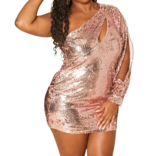 Qwasabee - Sequin One Sleeve Mini Dress