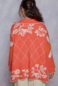 Pol - Stitch Detail Floral Collared Relaxed Fit Cardigan