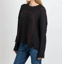 Terra - Contrast Stitch And Rib Sweater