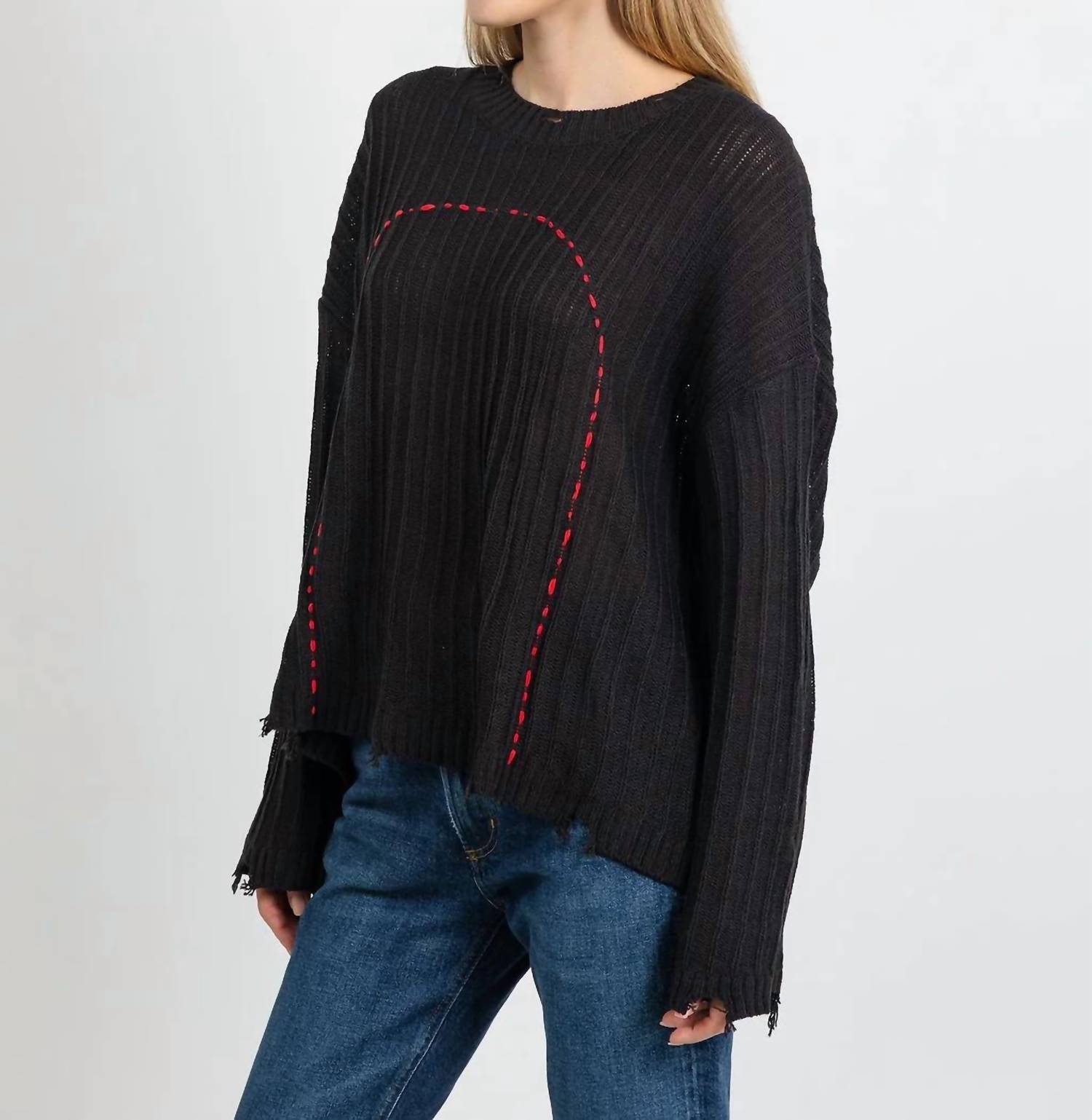 Terra - Contrast Stitch And Rib Sweater