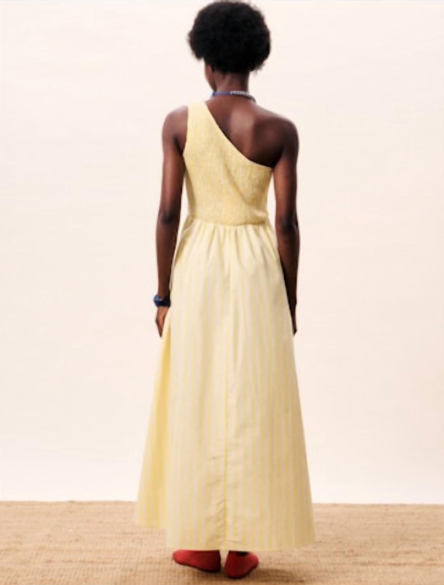 FRNCH Selkie One Shoulder Dress in yellow - women's dress - detail view