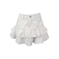 flowers by zoe Girl's Denim Eyelet Skirt in white - kids' skirt - detail view