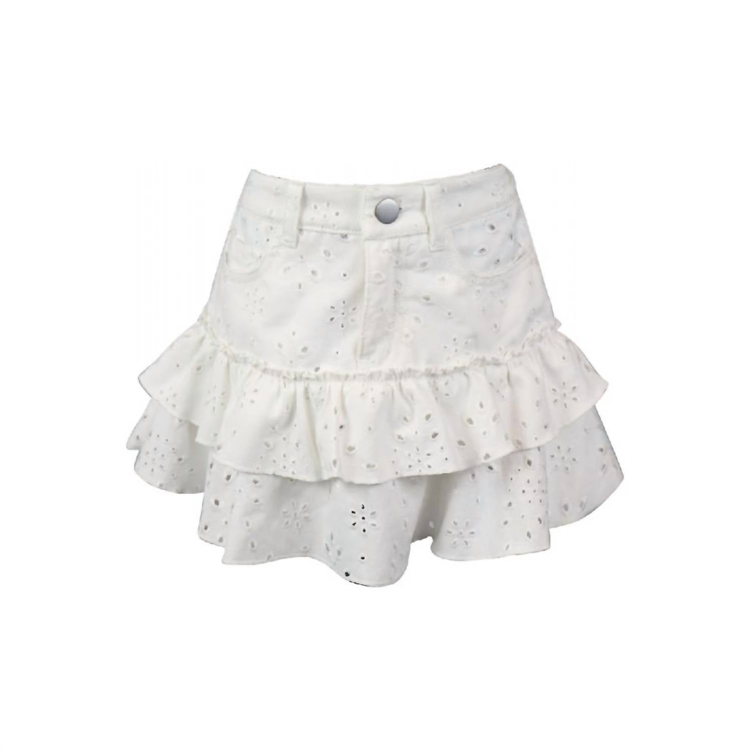 flowers by zoe Girl's Denim Eyelet Skirt in white - kids' skirt - detail view
