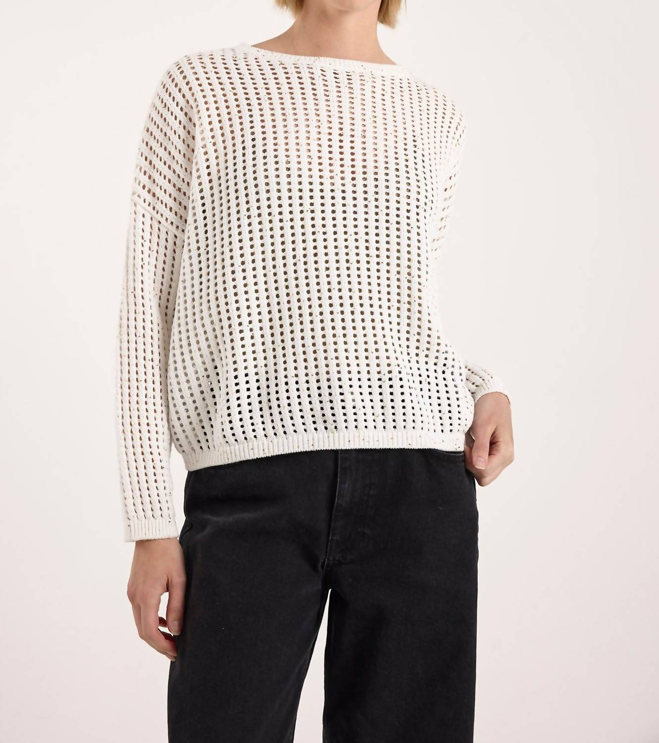 Wispr Astrid Sequin Crew Sweater in white - women's sweater