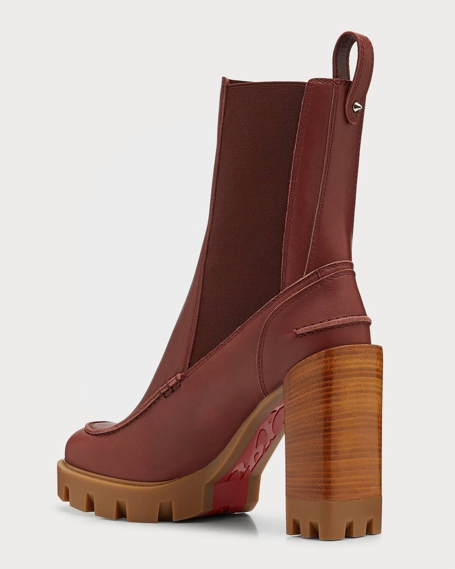 Christian Louboutin Pre-loved Women's Glory Leather Lug Sole Chelsea Booties in chesnut brown - women's shoe - alternate view