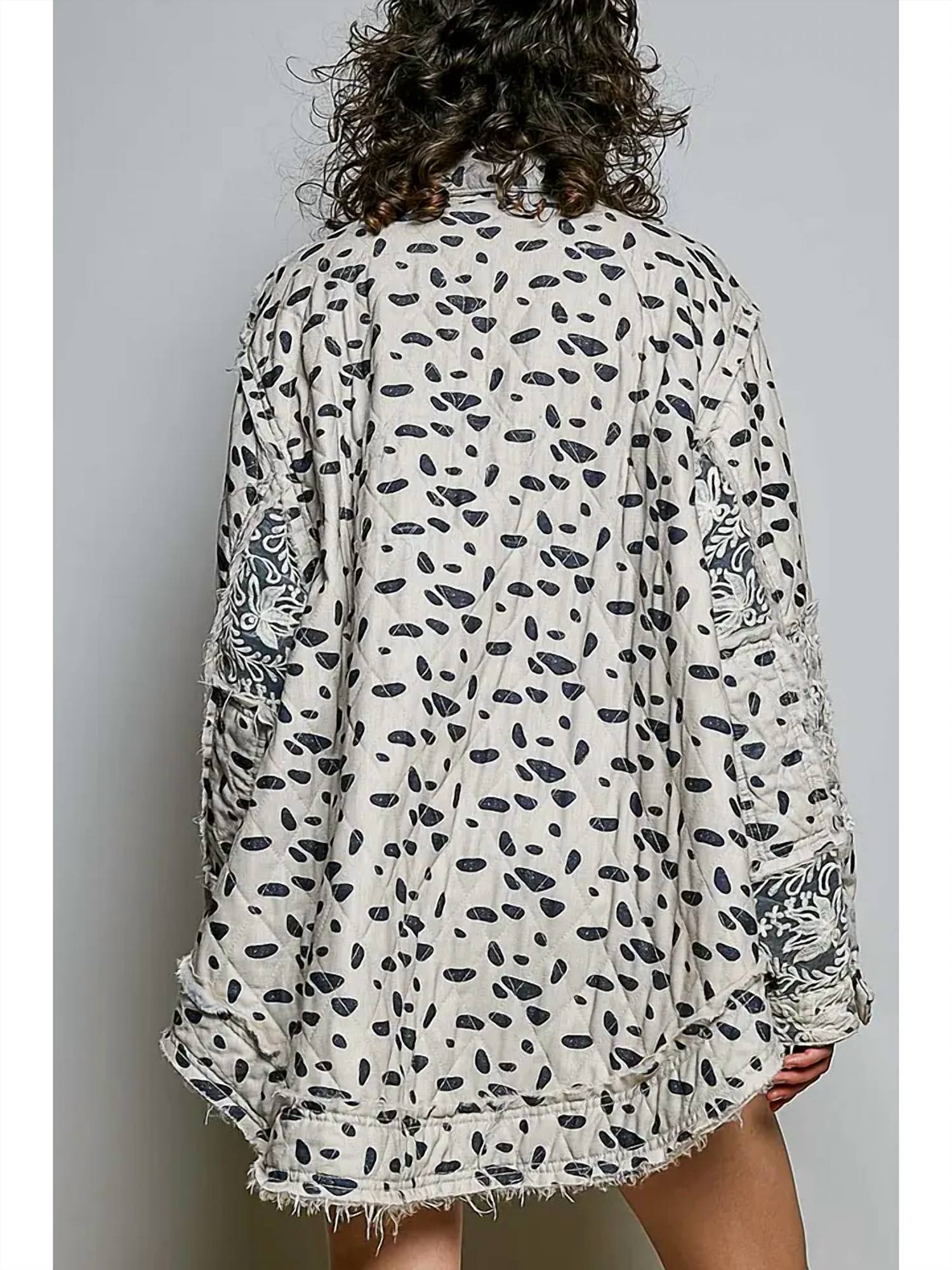 Pol - Long Sleeve Elbow Patch overlaid lace quilted woven jacket