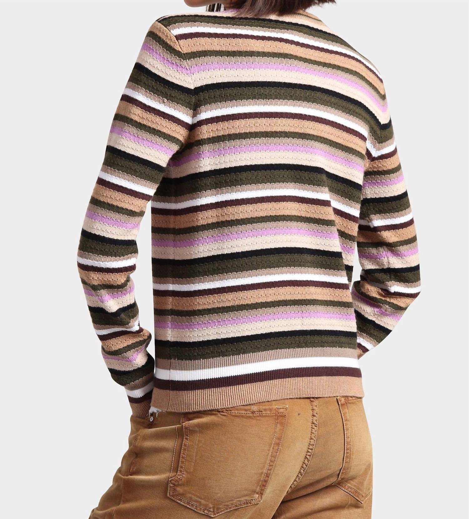 Minnie Rose - Cotton Cashmere Weekend Texture Stripe Cardigan