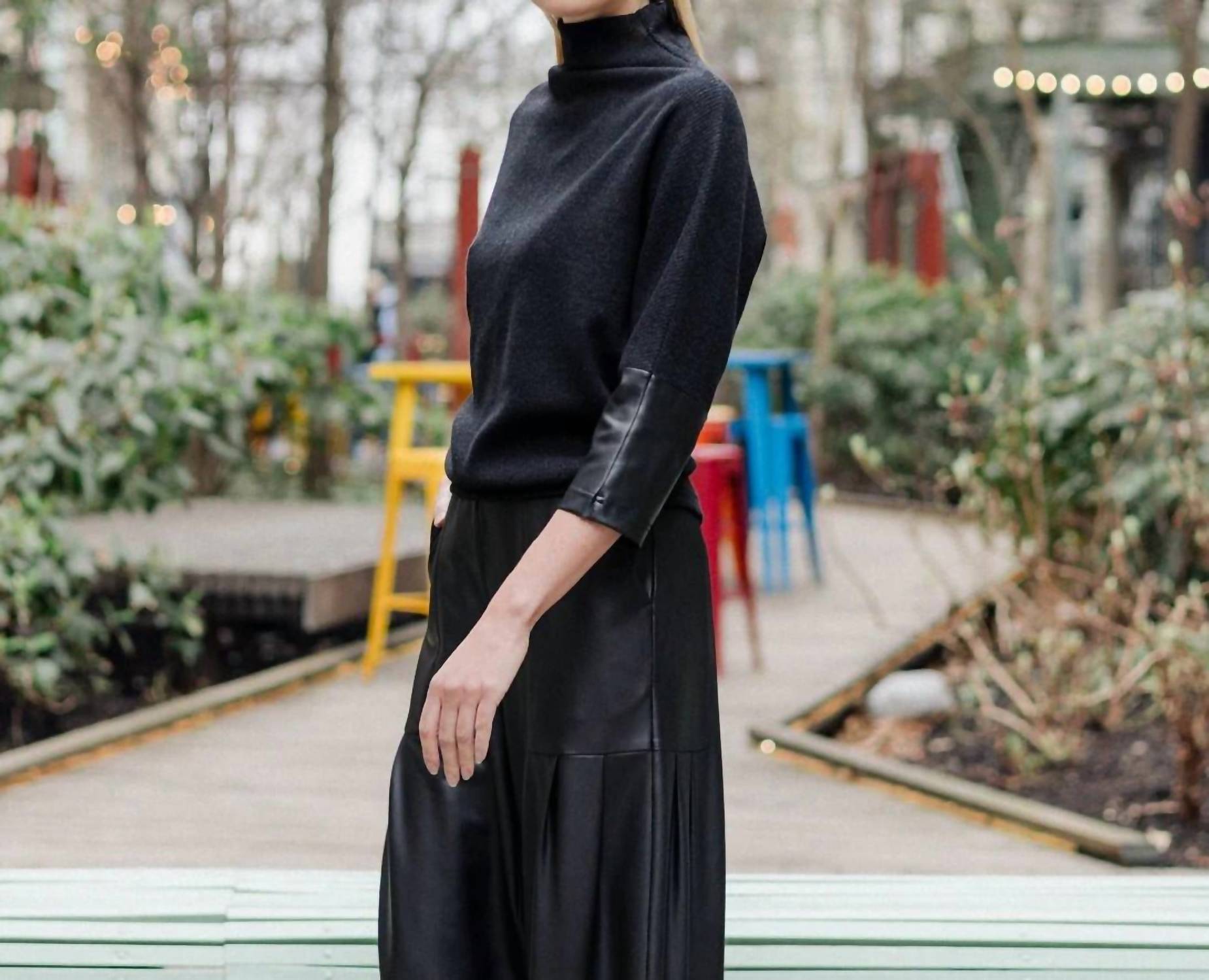 Clara Sunwoo - Plush Ribbed Liquid Leather Cuff Sweater Top