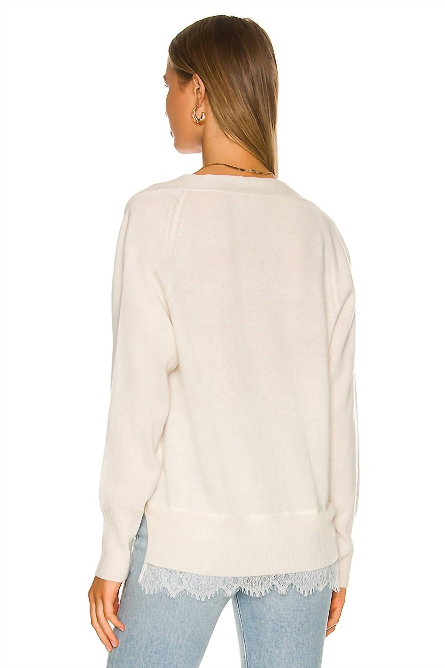 Brochu Walker Lace V Layered Pullover Sweater in ivory - women's sweater - alternate view