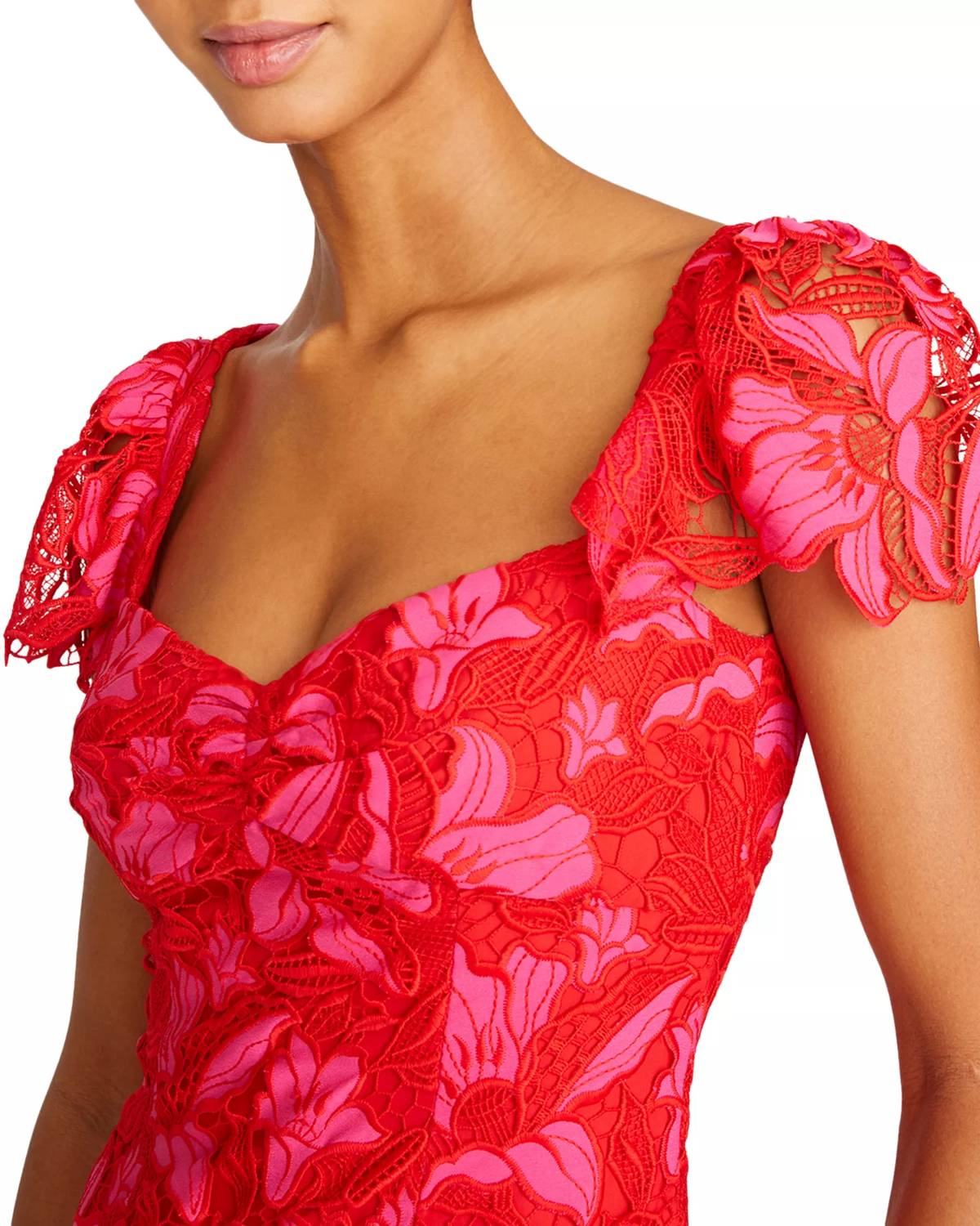 Monique Lhuillier - Flutter Sleeve Fit And Flare Mini Dress