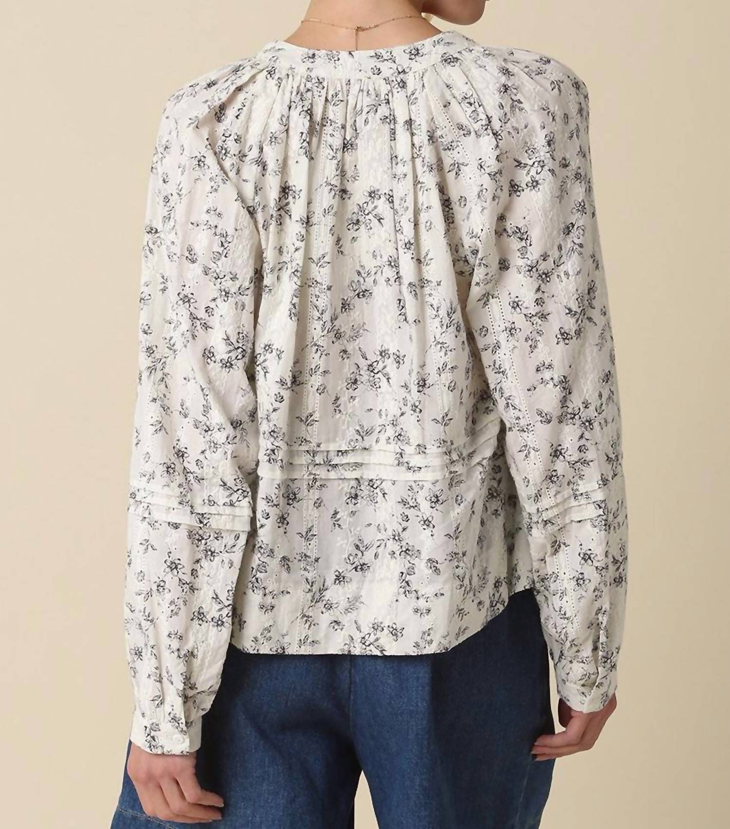OLIVACEOUS Slyvie Eyelet Blouse in off white black - women's blouse - detail view