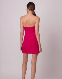 line and dot Strapless Asymmetrical Hem Mini Dress in fuchsia - women's dress - detail view