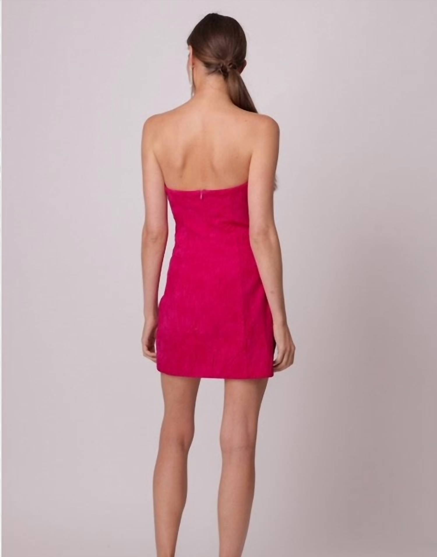 line and dot Strapless Asymmetrical Hem Mini Dress in fuchsia - women's dress - detail view