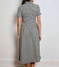 DESIGN HISTORY Smocked Gingham Midi Dress in black combo - women's dress - view 4