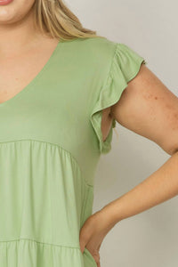 entro Tiered Ruffle Babydoll Top in sage - women's shirt - view 4
