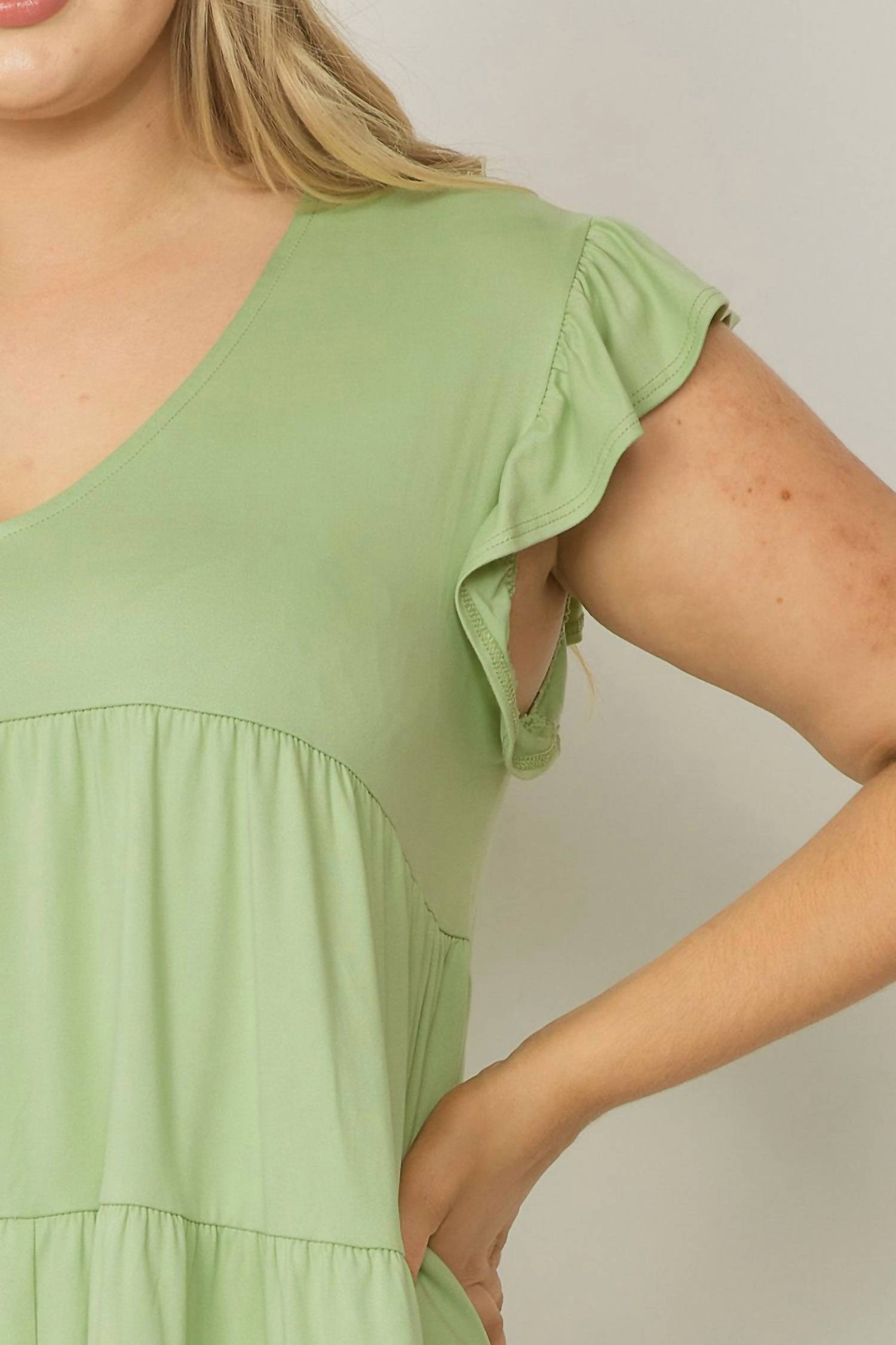 entro Tiered Ruffle Babydoll Top in sage - women's shirt - view 4