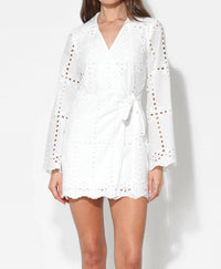 adelyn rae Bella Wrap Eyelet Dress in white - women's dress