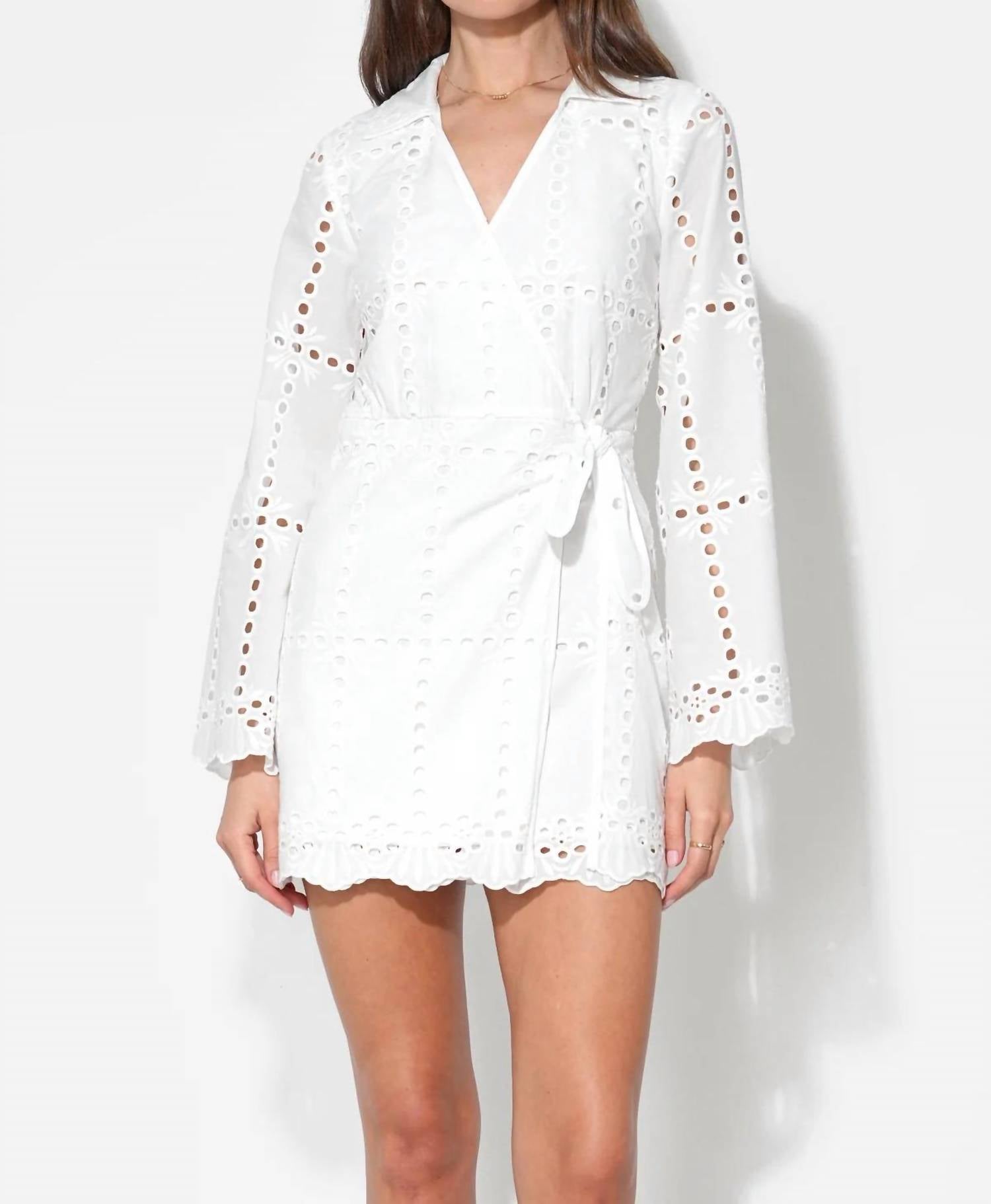 adelyn rae Bella Wrap Eyelet Dress in white - women's dress