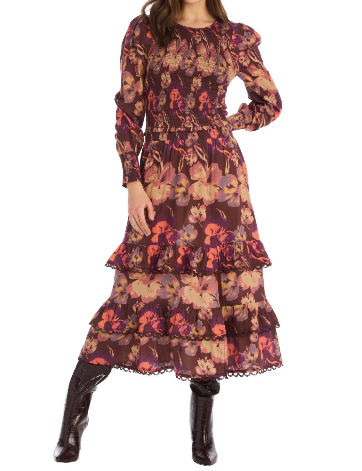 ALLISON NEW YORK Tessa Cotton Top in brown floral - women's blouse