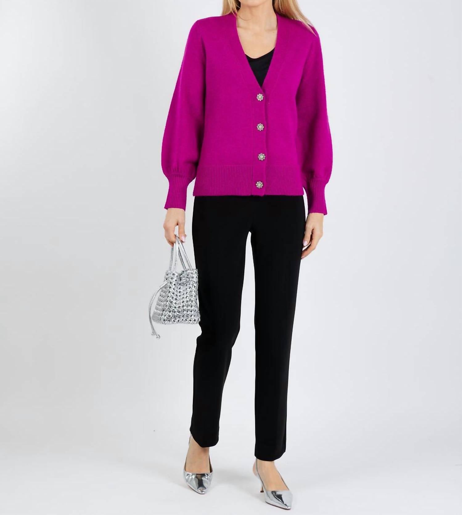 Joseph Ribkoff Jewel Button Cardigan in cosmos - women's cardigan - view 4