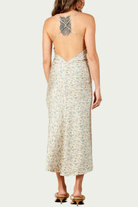FREESIA FLORAL-PRINT SATIN MAXI DRESS
