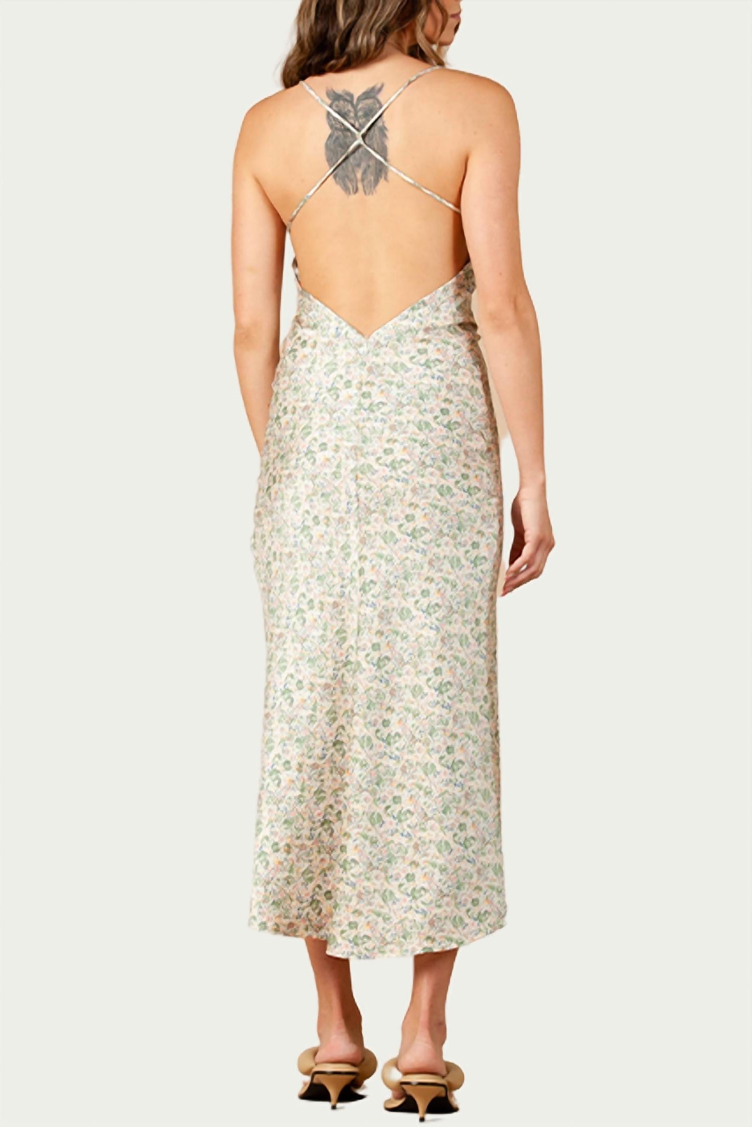 FREESIA FLORAL-PRINT SATIN MAXI DRESS