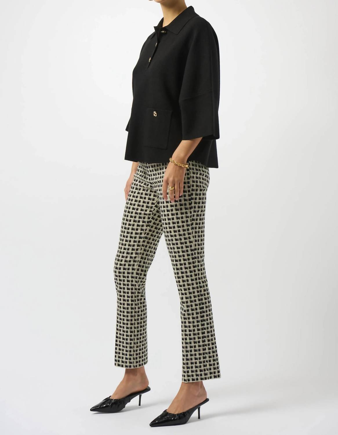 Joseph Ribkoff - Checkered Jacquard Slim Ankle Pants