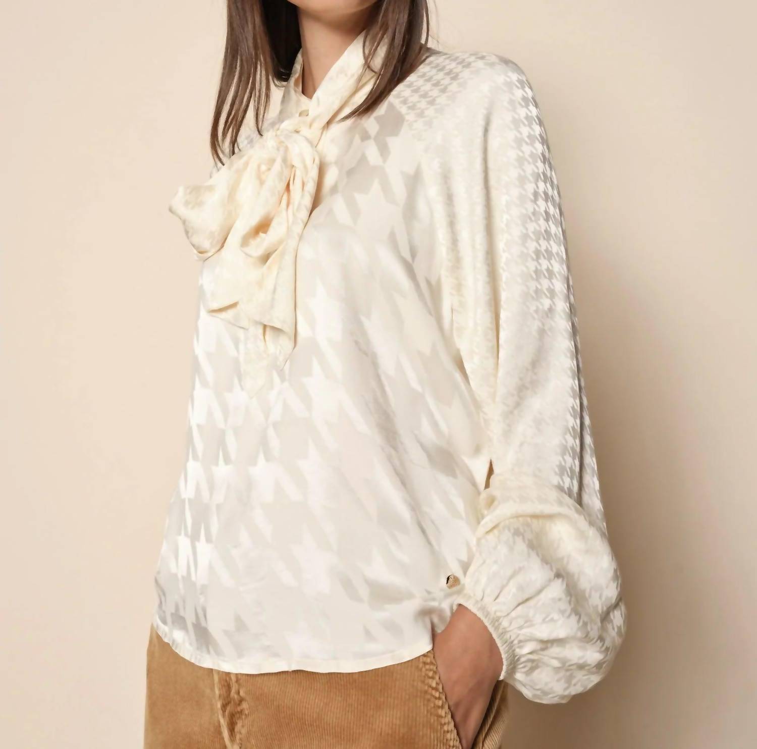 Mos Mosh Houndstooth Saloni Alia Blouse in cream - women's blouse