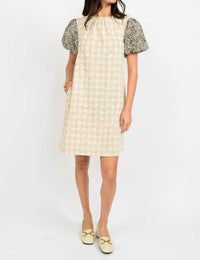 Ivy Jane Leopard Puff Sleeve Mini Dress in natural - women's dress - detail view