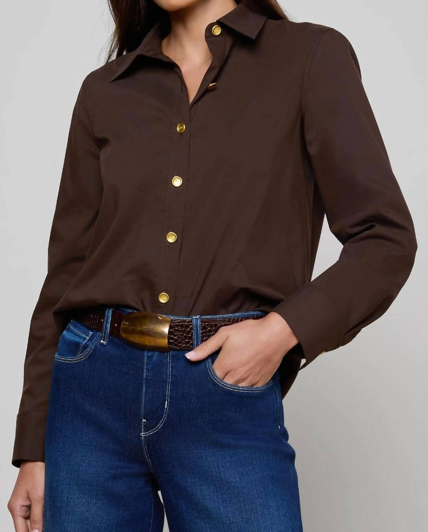 L'Agence Ellery Long Sleeve Blouse in coffee bean - women's blouse