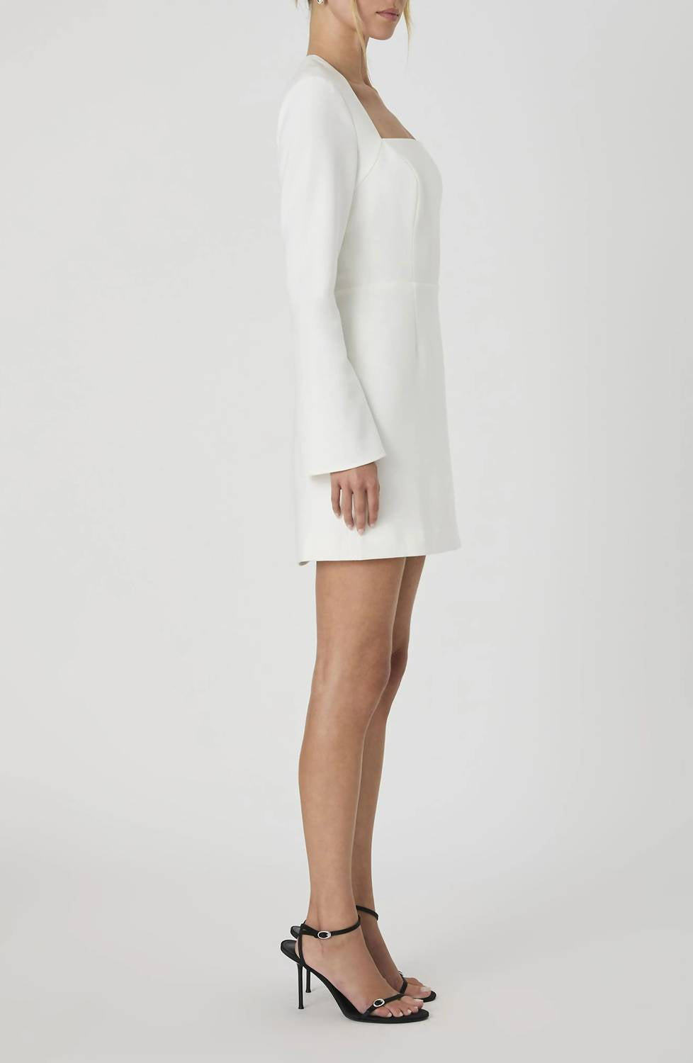 FRENCH CONNECTION Whisper Long Sleeve Dress With Square Neck in summer white - women's dress - detail view