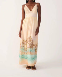 Dress To - Tropical Embroidered Bodice Maxi Dress