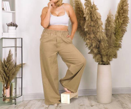 Zenana - Wide Leg Paper Bag Pants - Plus