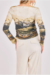 SAGE THE LABEL Wondrous Graphic Knit Top in white - women's long sleeve top - detail view