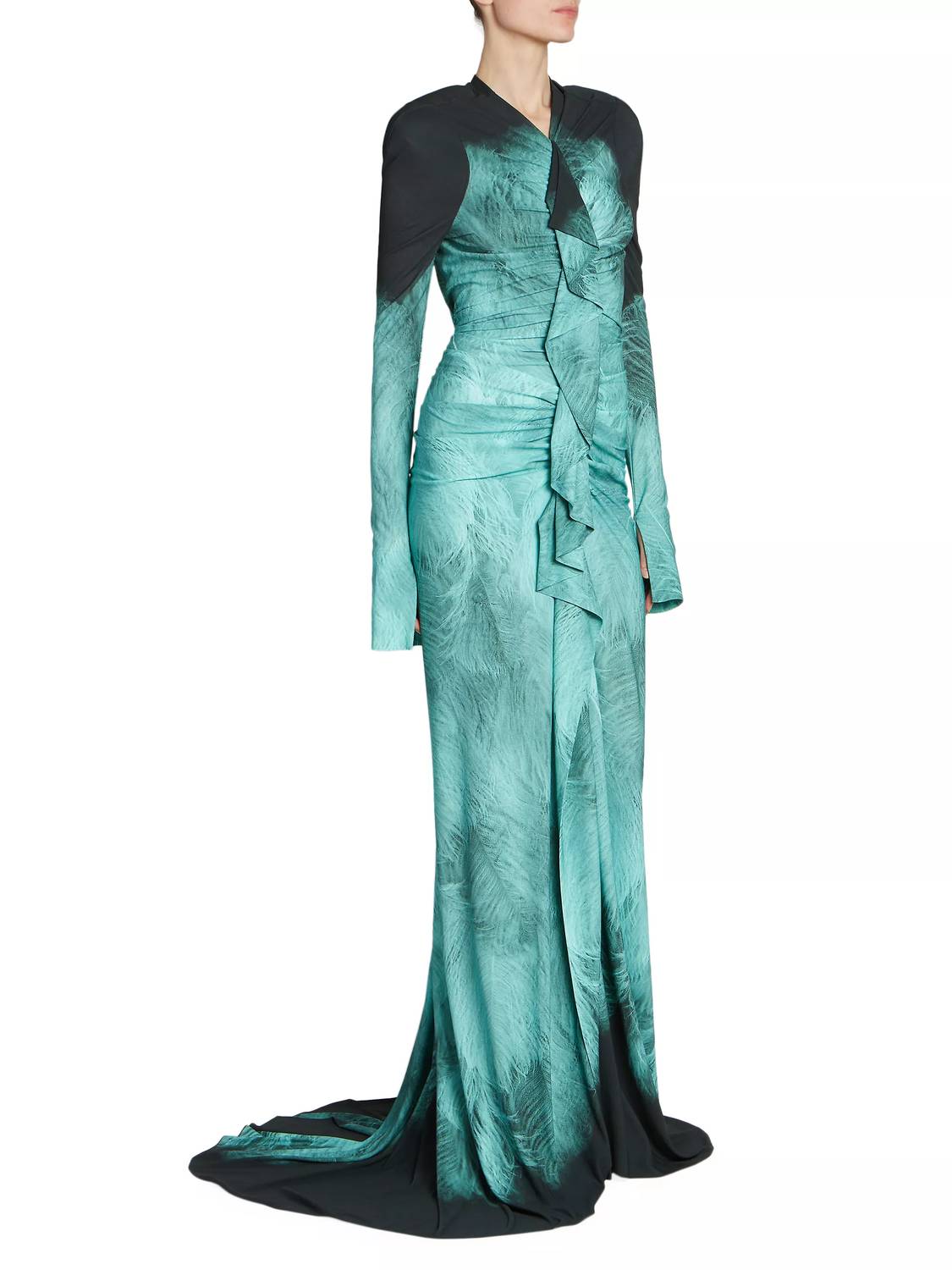 Victoria Beckham - Printed Fluid Jersey A/o Feather Dress