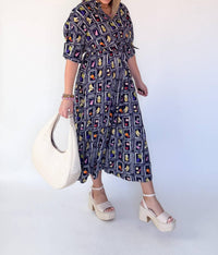 Karlie Italian Fruit Shirt Dress in blue multi - women's dress - detail view